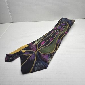 VTG Bugle Boy USA Abstract Art Neck Tie 90s Multicolor Geometric Polyester‎